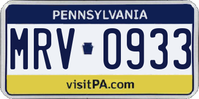 PA license plate MRV0933