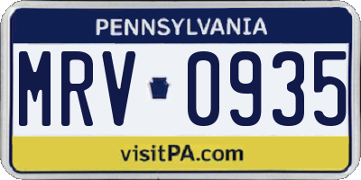 PA license plate MRV0935