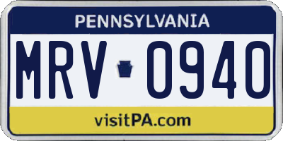 PA license plate MRV0940