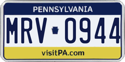 PA license plate MRV0944