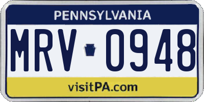 PA license plate MRV0948