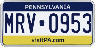 PA license plate MRV0953