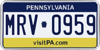 PA license plate MRV0959