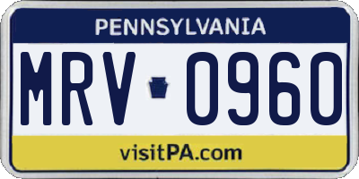 PA license plate MRV0960