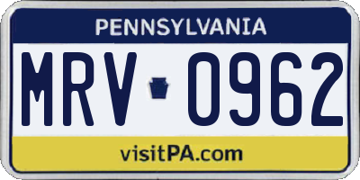 PA license plate MRV0962