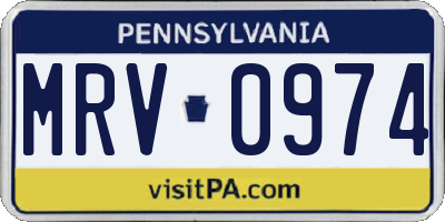PA license plate MRV0974