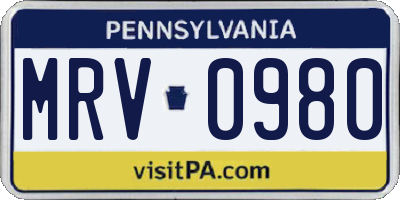 PA license plate MRV0980