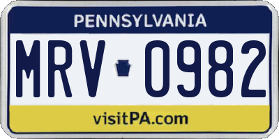 PA license plate MRV0982