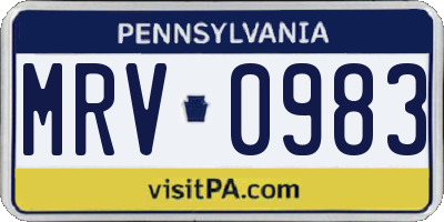 PA license plate MRV0983