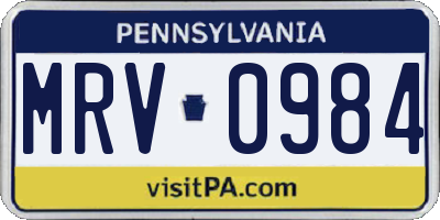 PA license plate MRV0984