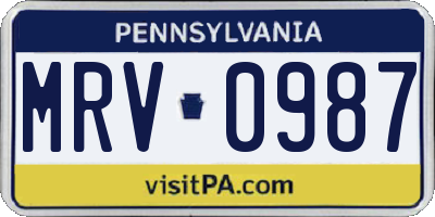 PA license plate MRV0987