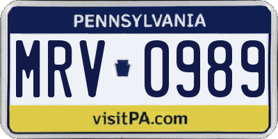 PA license plate MRV0989