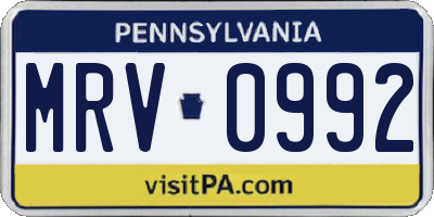 PA license plate MRV0992