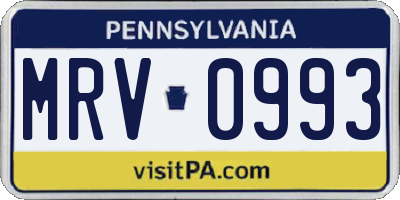 PA license plate MRV0993