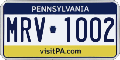 PA license plate MRV1002
