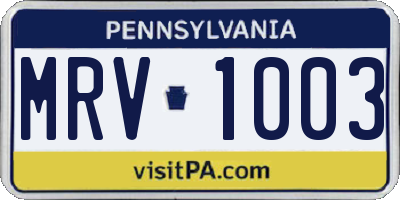 PA license plate MRV1003