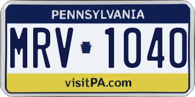 PA license plate MRV1040