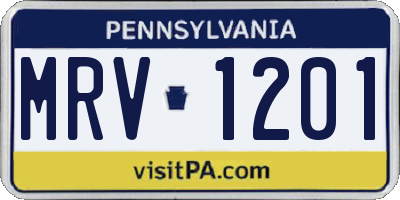 PA license plate MRV1201