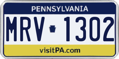 PA license plate MRV1302