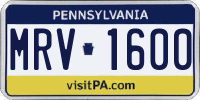 PA license plate MRV1600