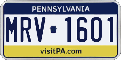PA license plate MRV1601