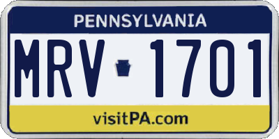 PA license plate MRV1701