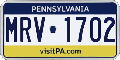PA license plate MRV1702