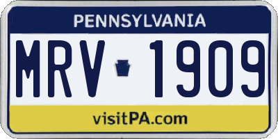 PA license plate MRV1909