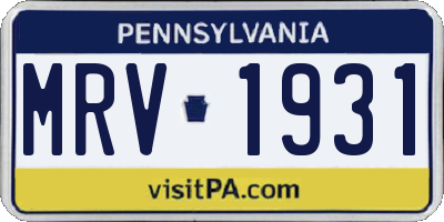 PA license plate MRV1931