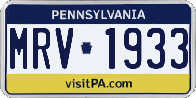 PA license plate MRV1933