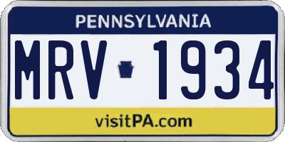 PA license plate MRV1934