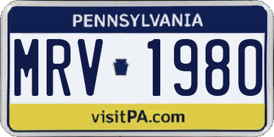 PA license plate MRV1980