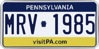 PA license plate MRV1985