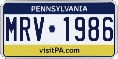 PA license plate MRV1986