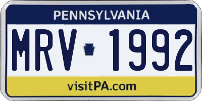 PA license plate MRV1992