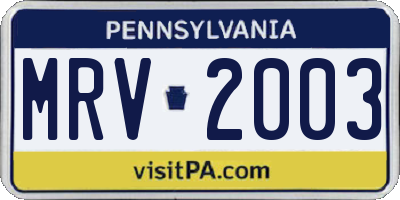 PA license plate MRV2003
