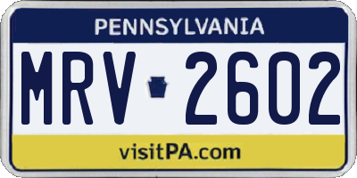 PA license plate MRV2602