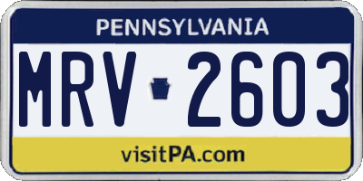 PA license plate MRV2603