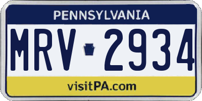 PA license plate MRV2934