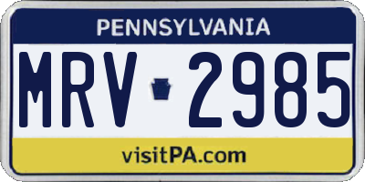 PA license plate MRV2985