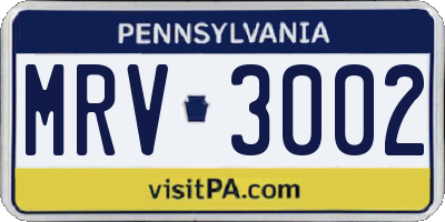 PA license plate MRV3002
