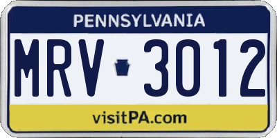 PA license plate MRV3012