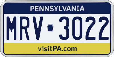 PA license plate MRV3022