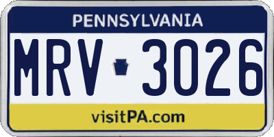 PA license plate MRV3026