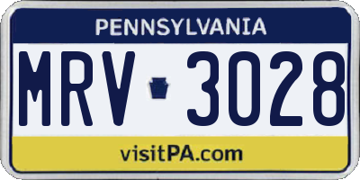 PA license plate MRV3028