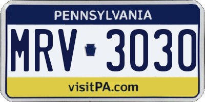 PA license plate MRV3030