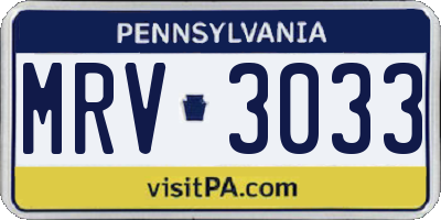 PA license plate MRV3033