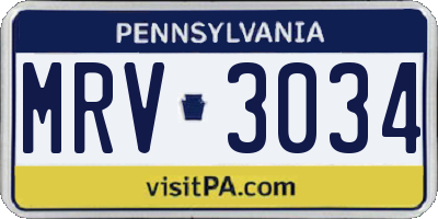 PA license plate MRV3034