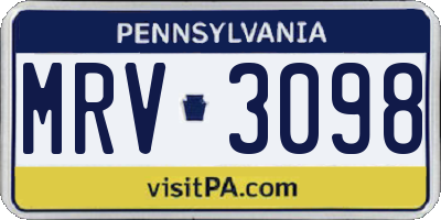 PA license plate MRV3098