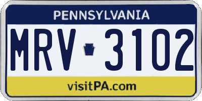 PA license plate MRV3102